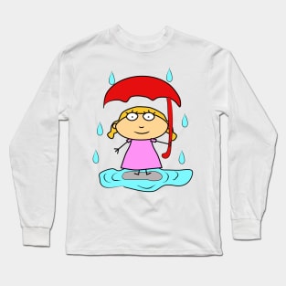 Girl with an umbrella in the rain. Protection and safety. Interesting design, modern, interesting drawing. Hobby and interest. Concept and idea. Long Sleeve T-Shirt